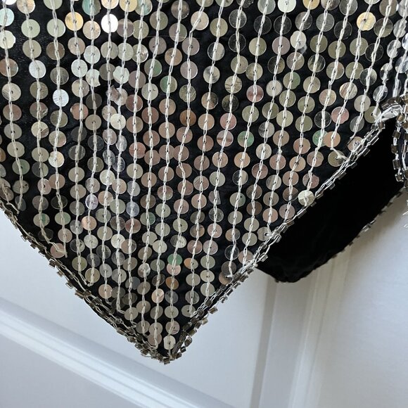 Vintage 100% Silk Sequin Beaded Butterfly Crop Top Y2K Cropped Black Silver - Picture 5 of 5